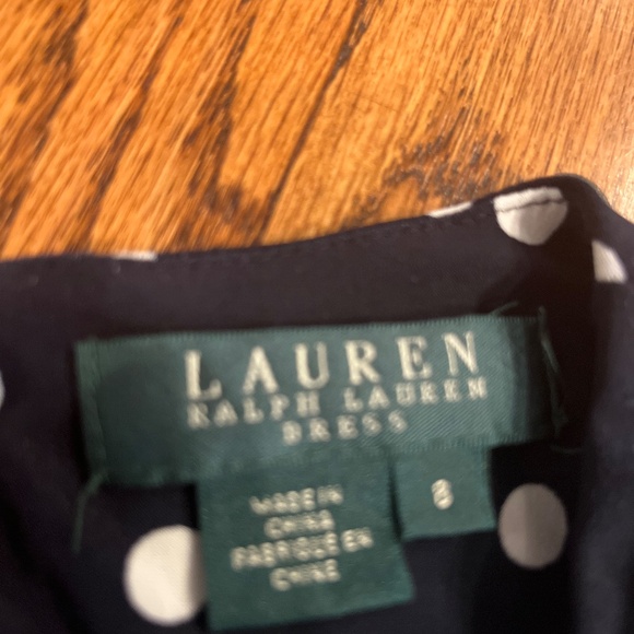 Ralph Lauren Sleeveless Polka dot Dress with belt Navy blue, size 8 - Picture 2 of 3